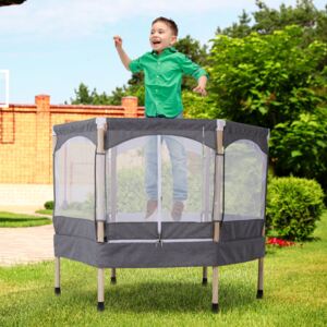 HOMCOM Kids 50-inch Outdoor Trampoline w/ Safety Enclosure Net and Spring Pad Grey