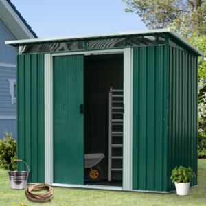 Outsunny Garden Shed, 238.4Lx193.2Wx179.6-202.6H cm, Steel-Green