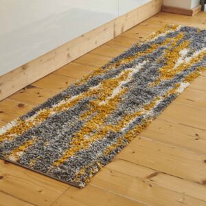 Grey Ochre Nordic Distressed Shaggy Runner Rug - Florence