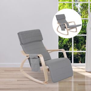 HOMCOM Rocking Chair W/Adjustable Footrest & Side Pocket-Grey