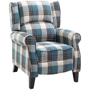 HOMCOM Check Armchair Plush Single Sofa Recliner for Living Room Blue