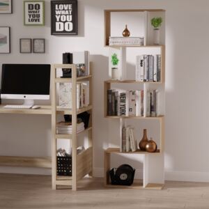 HOMCOM 5-tier S Shape Bookcase, Particle Board-White