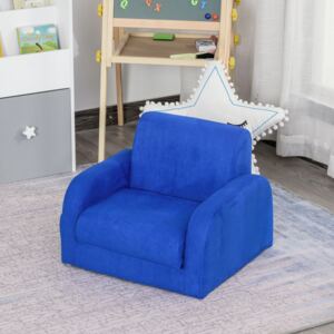 HOMCOM Kids Flannel Upholstered 2-in-1 Armchair Lounger Blue