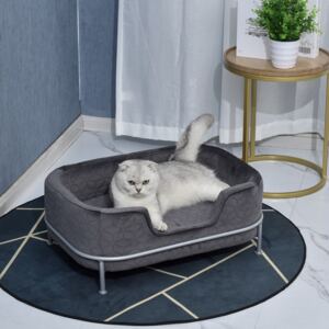 PawHut Velvet Upholstered Elevated Small Pet Bed Grey