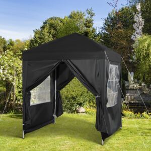 Outsunny 2m x 2m Garden Heavy Duty Pop Up Gazebo Marquee Party Tent Wedding Canopy W/Carry Bag Black + Removable 2 windows , 2 doors