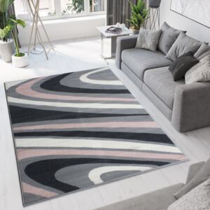 Pink Grey Swirl Pattern Living Room Rug - Milan