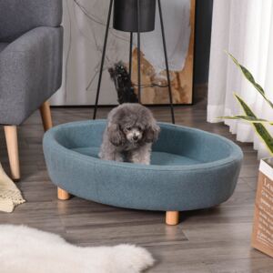 PawHut Pet Sofa Couch for Medium-Sized Dog Cushioned Bed Wooden legs, Light Blue 81cm x 61cm x 24cm Blue