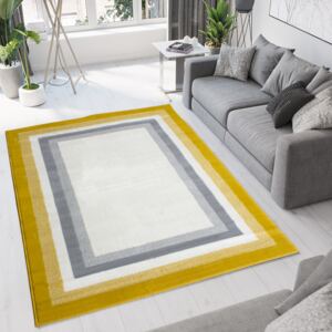 Yellow Grey Bordered Geometric Living Room Rugs - Milan