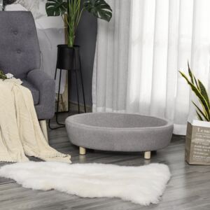 PawHut Pet Sofa Couch for Medium-Sized Dog Cushioned Bed Wooden legs, Light Grey 81cm x 61cm x 24cm