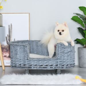 PawHut Wicker Dog Bed Basket Pet Sofa Cat Lounge Furniture with Elevated Base Soft Padded Cushion Grey 71cm X 40cm X 31cm