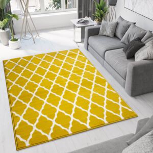 Mustard Yellow Geometric Trellis Bedroom Rug - Milan