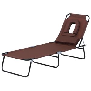 Outsunny Folding Sun Lounger Reclining Chair w/ Pillow Reading Hole Garden Beach