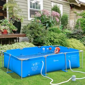 Outsunny Steel Frame Pool with Filter Pump and Filter Cartridge Rust and Reinforced Sidewalls Resistant Above Ground Pool, 315 x 225 x 75cm, Blue