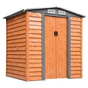 Outsunny 6ft x 5ft Metal Garden Shed House Hut Gardening Tool Storage with Foundation and Ventilation Brown 193L x 152W x 203H cm