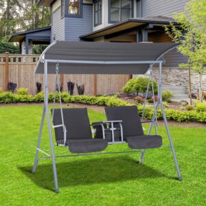 Outsunny Steel Frame 2-Seater Swing Chair w/ Table Grey