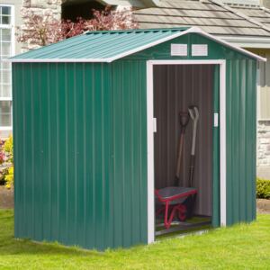 Outsunny Patio Metal 6x6 ft Garden Shed Roofed Tool Storage Container-Green