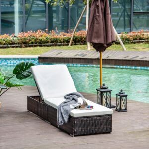 Rattan Sun Lounger Brown with Cushion Outsunny®