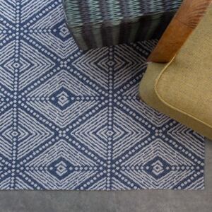 Blue Diamond Woven Recycled Cotton Runner Rug - Kendall
