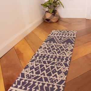 Blue Aztec Tribal Woven Recycled Cotton Runner Rug - Kendall