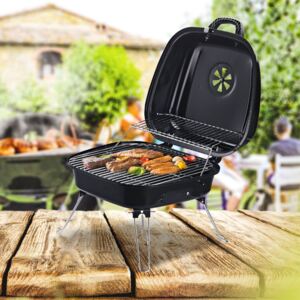 Outsunny Steel Portable Charcoal BBQ Iron Grill w/ Grid Black