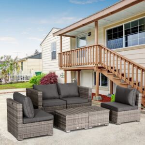 Outsunny 6-Seater Sofa & Coffee Table Rattan Outdoor Garden Furniture Set Grey