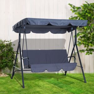 Outsunny 3 Seater Canopy Swing Chair Garden Rocking Bench Heavy Duty Patio Metal Seat w/Top Roof - Grey