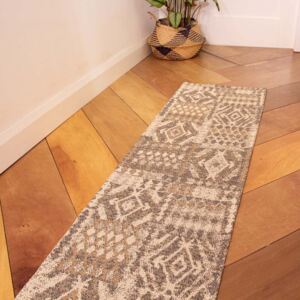 Brown Natural Tribal Woven Recycled Cotton Runner Rug - Kendall