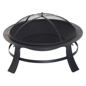 Outsunny 30” Round Metal Fire Pit With Cover-Black