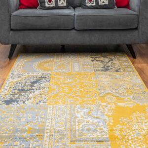 Ochre Yellow Traditional Patchwork Living Room Rug - Milan