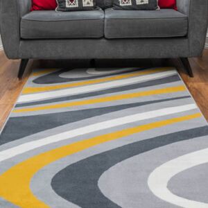 Yellow Grey Swirl Pattern Living Room Rug - Milan