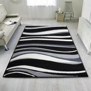 Black Grey Waves Modern Living Room Rug - Milan