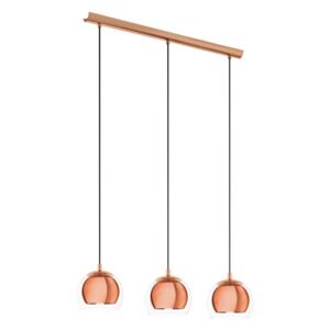 Eglo 94591 Rocamar Three Light Bar Ceiling Pendant Light In Copper With Clear Glass Shades