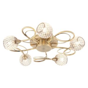 Endon 73757 Aherne Five Light Semi Flush Ceiling Light In Antique Brass Plate With Clear Bead Shades