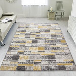 Yellow Grey Textured Striped Living Room Rug - Milan