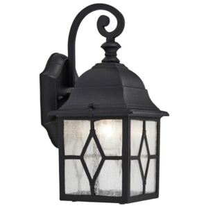 Traditional Black Outdoor Leaded Glass Wall Lantern Light