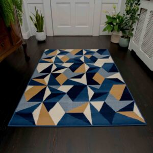 Blue Grey Modern Geometric Living Room Rugs - Milan