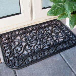 Curved Ornate Iron Black Rubber Outdoor Entrance Doormat - Rubber Mat