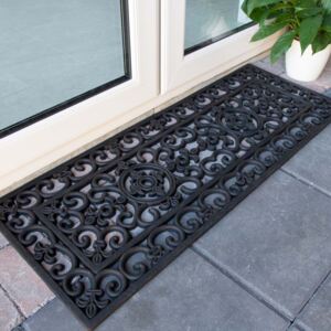 Long Ornate Iron Black Rubber Outdoor Entrance Doormat - Rubber Mat
