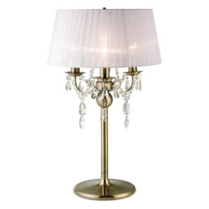 Diyas IL30065/WH Olivia 3 Light Table Lamp In Antique Brass With White Shade