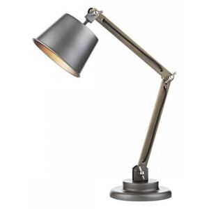 Dar ARK4248 Arken Table Lamp, Wooden Frame And Grey Metal Shade And Base