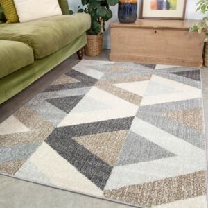 Brown Grey Modern Geometric Living Room Rug - Vivid