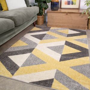 Yellow Grey Modern Geometric Living Room Rug - Vivid
