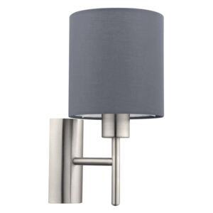 Eglo 94926 Pasteri One Light Wall Light In Satin Nickel With Grey Fabric Shade