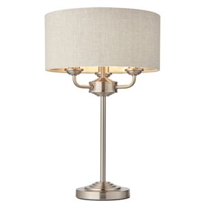 Endon Lighting 94369 Highclere Table Lamp In Brushed Chrome Finish With Natural Linen Shade