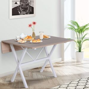 HOMCOM Drop Leaf Table Folding Dining Table Metal Frame MDF Top Folding Expandable 6 Person Oak