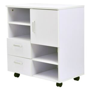 HOMCOM Mobile Storage Cabinet Sideboard Cupboard with Drawers 4 Shelves Lockable Wheels White