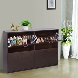 HOMCOM Wooden Shoes Cabinet Multi Flip Down Shelf Drawer Organizer - Dark Brown