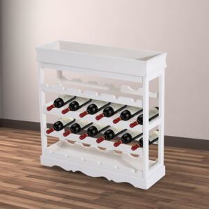 HOMCOM 4-tier Wooden Wine Rack Board 24 Bottles Stackable Display Storage Holder Shelves Stand Kitchen Home w/Countertop (White)
