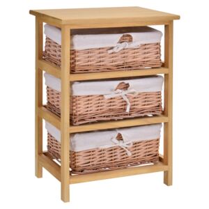 HOMCOM 3 Drawer Wicker Basket Storage Shelf Unit Wooden Frame Home Organisation Cabinet Bedroom Office Furniture Natural Finish 58x40cm