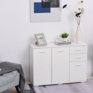 HOMCOM High-Gloss Sideboard Finish Storage Cabinet Home Organisation Aluminium Handles with 2-Drawers White